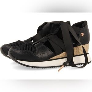 Gioseppo Black Sport Wedge Sneakers with Ribbon Straps (Size 7.5)